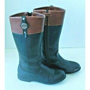 Tommy Hilfiger Womens Black Tan Cognac Riding Boots Side Zip Size 4